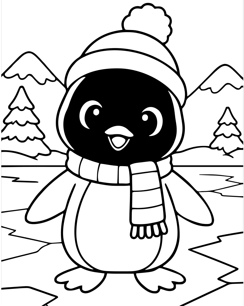 Frozen Lake picture to color — Winter coloring page for kids