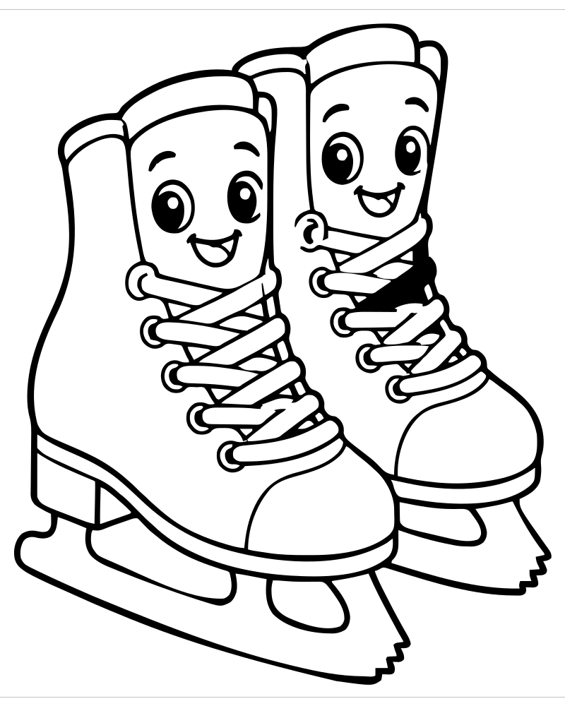 Printable ice skates line art — Winter coloring page