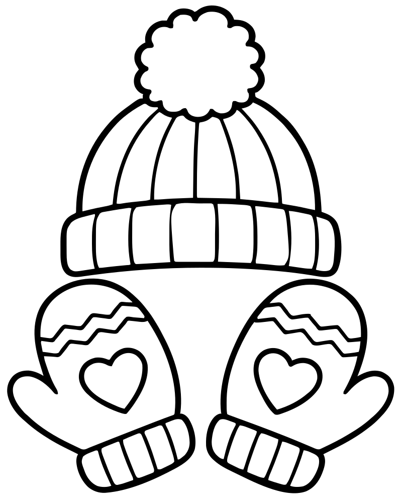 Mittens and Hat — printable Winter coloring sheet for preschoolers