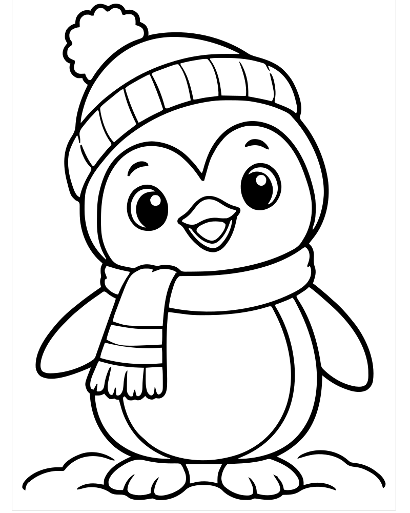 Penguin in the Snow — free printable Winter coloring page for kids