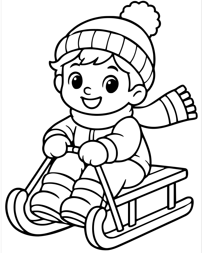 Sled Ride picture to color — Winter coloring page for kids