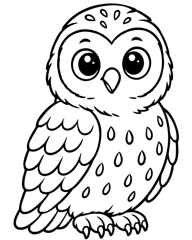 Snow Owl — Winter coloring page to print for children