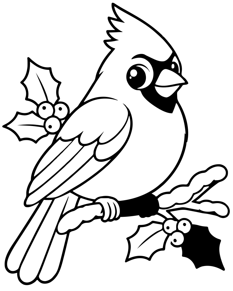 Winter Cardinal — free printable Winter coloring page for kids